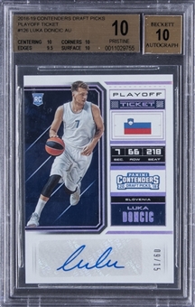 2018-19 Contenders Draft Picks Playoff Ticket #126 Luka Doncic Signed Rookie Card (#09/15) - BGS PRISTINE 10/BGS 10